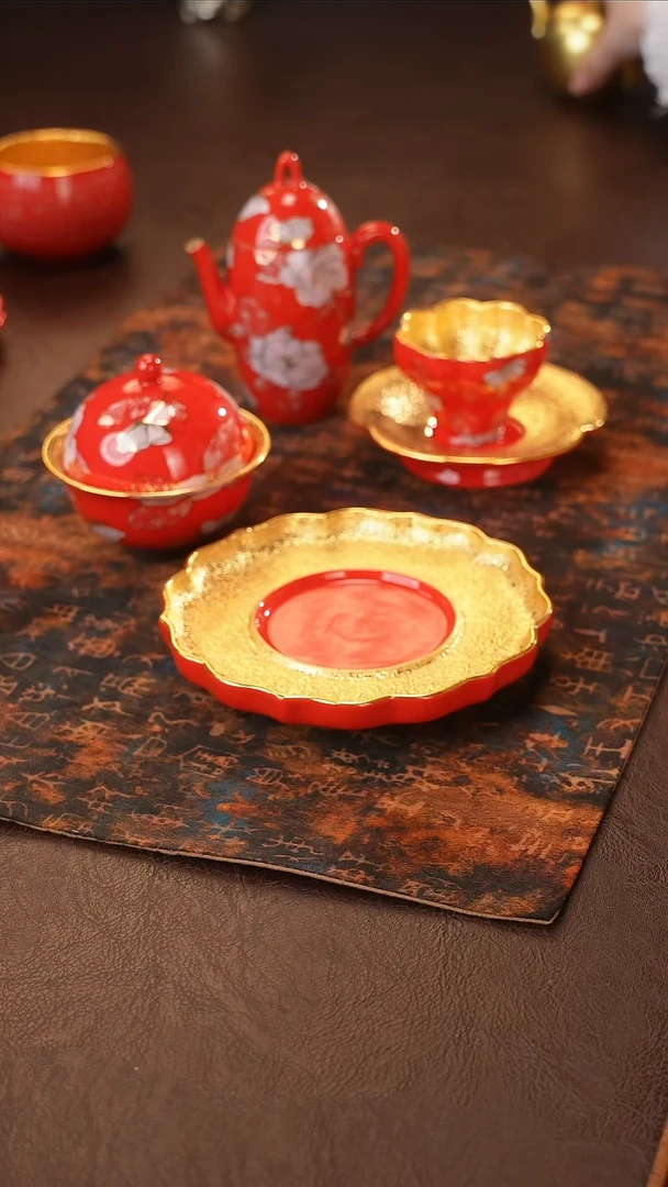 茶杯紫砂【宜景窑中国红鎏金系列】壶承
