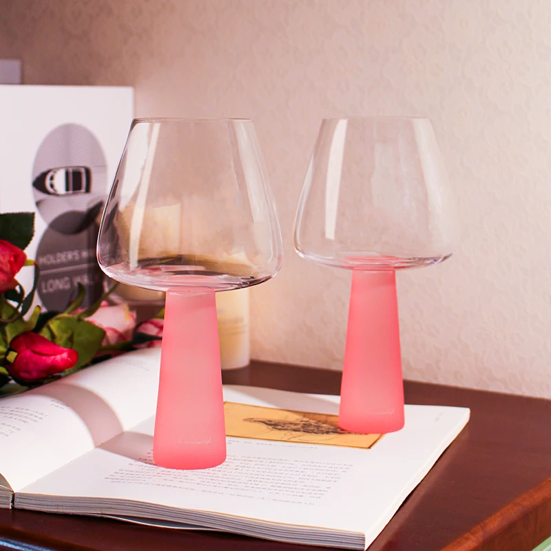 中古粉色玻璃杯欧式水晶粉柱红酒杯葡萄酒杯少女果汁杯夏日啤酒杯