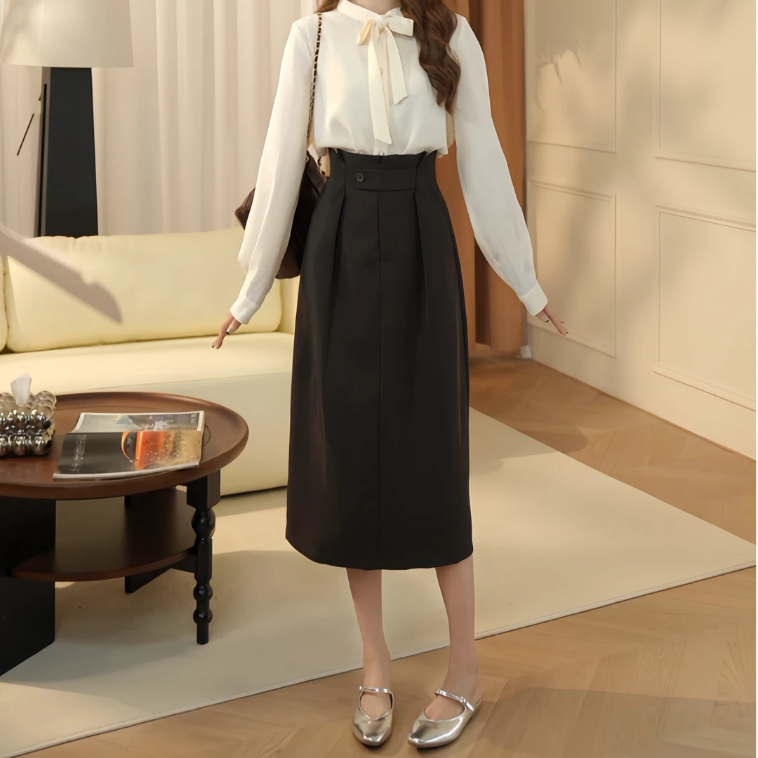 酒酒 复古文艺显瘦设计感半身裙B805