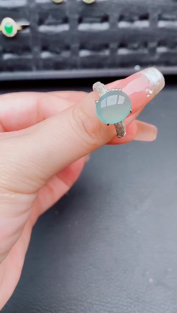 翡翠戒指银S925镶嵌天然a货翡翠95