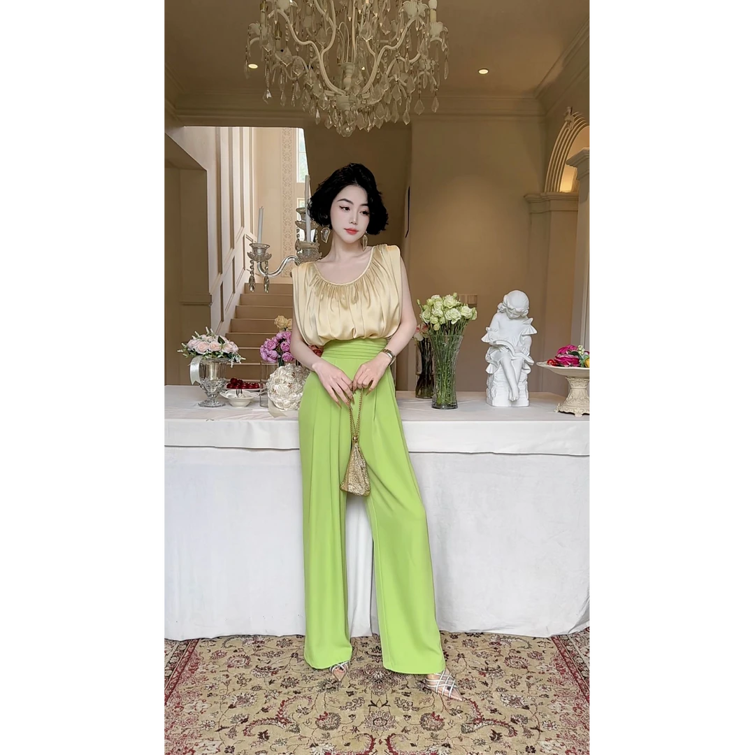 LYXJ【仲夏多巴胺】高级定制风琴腰阔腿裤显瘦轻奢气质法式12185