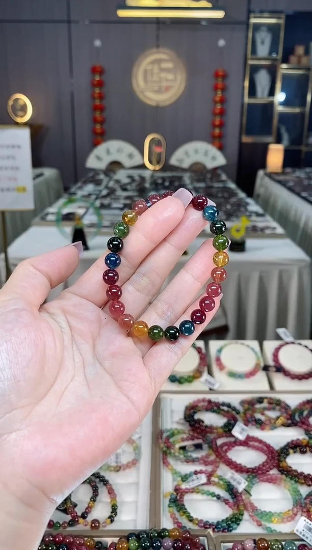 未镶嵌冰透体老矿碧玺彩虹单圈手串7mm+碧玺hon多样性发一条