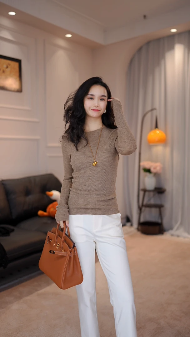 【晓晴的私服】高端扬子纱无缝羊毛肌理感修身内搭叠穿打底毛衣灰色