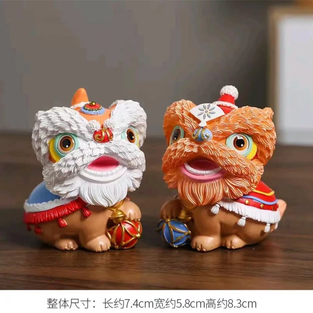 国潮醒狮实心茶宠摆件客厅一对装新年礼物