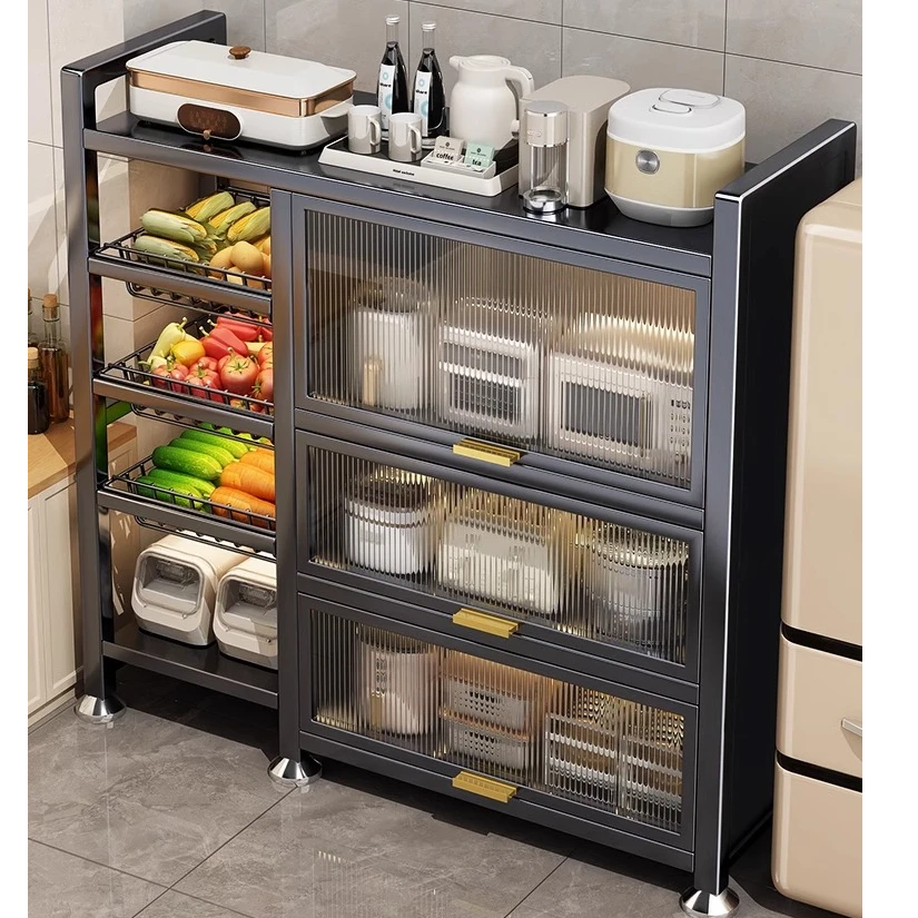 厨房置物架多功能落地多层收纳架橱柜果蔬菜篮子微波炉储物柜