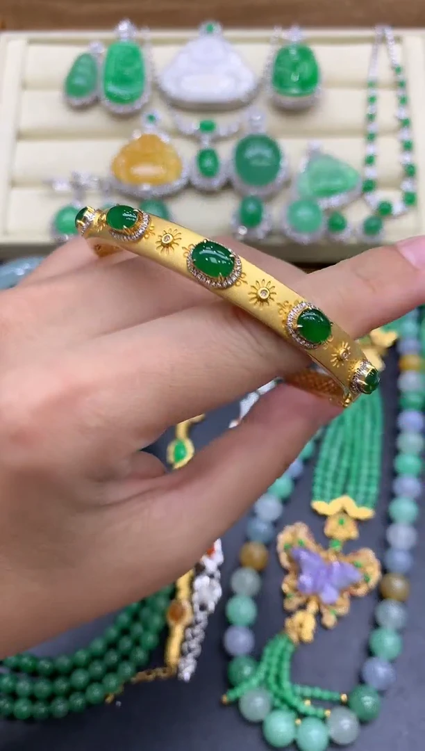 翡翠手镯18K金镶嵌524-中国好珍宝