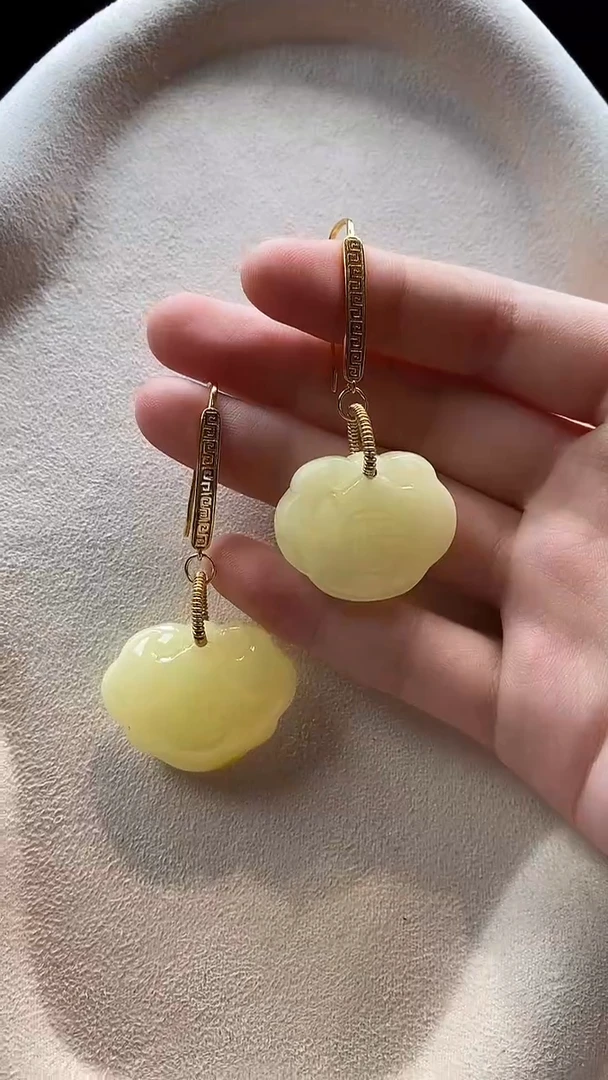 琥珀银S925镶嵌耳饰耳环