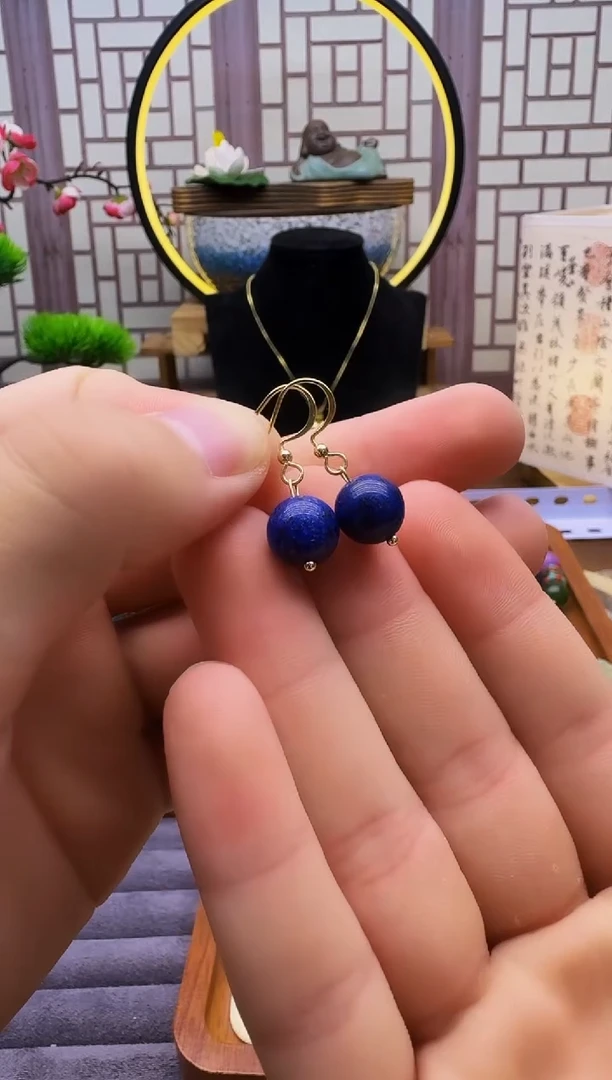 青金石14K金镶嵌耳饰E385