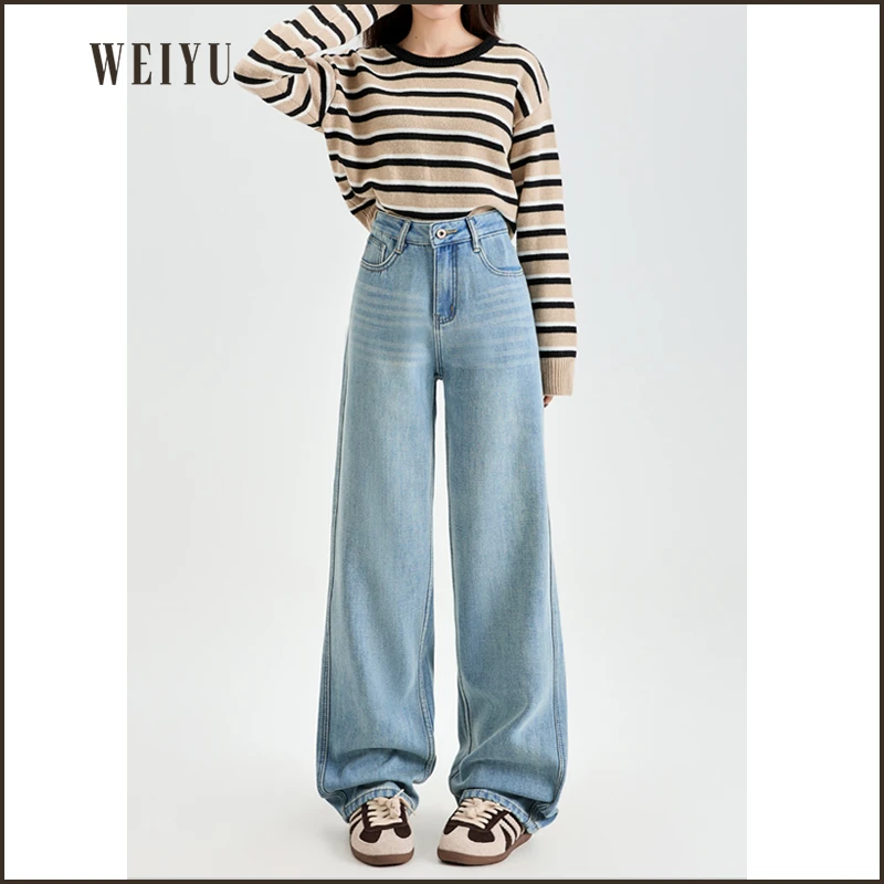 【未羽】浅蓝直筒牛仔裤女2025年春款高腰垂感拖地阔腿裤