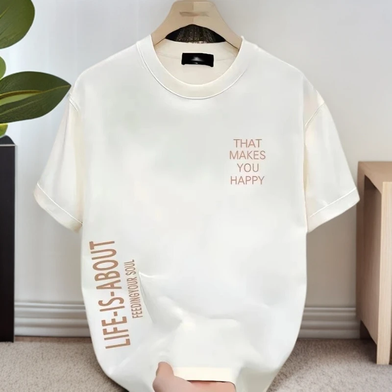 仓石一树2025夏季男士T恤百搭短袖极简印花流行圆领时尚宽松上衣