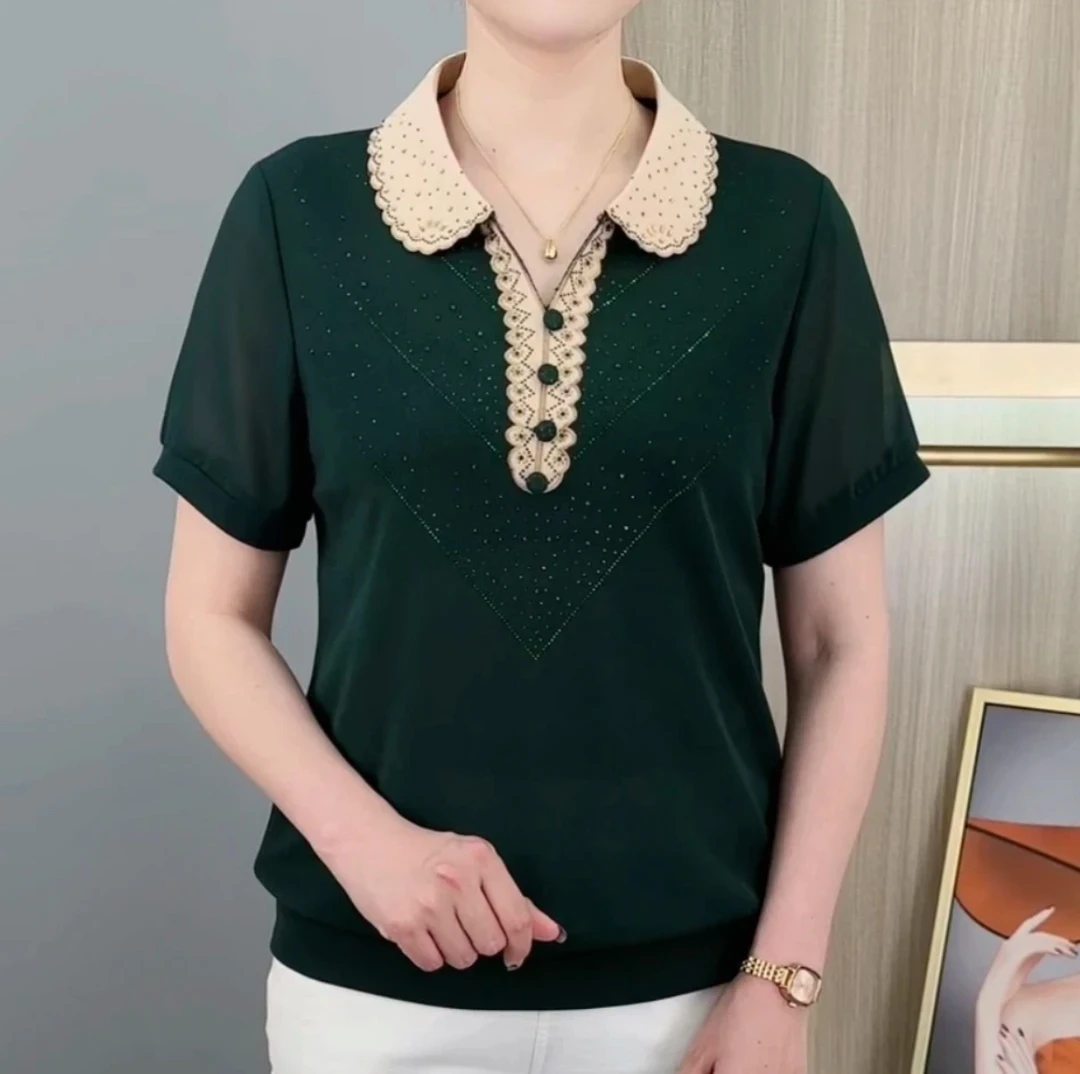 【挚爱母亲节】宽松女士夏季时尚洋气纯色百搭显瘦气质妈妈装上衣