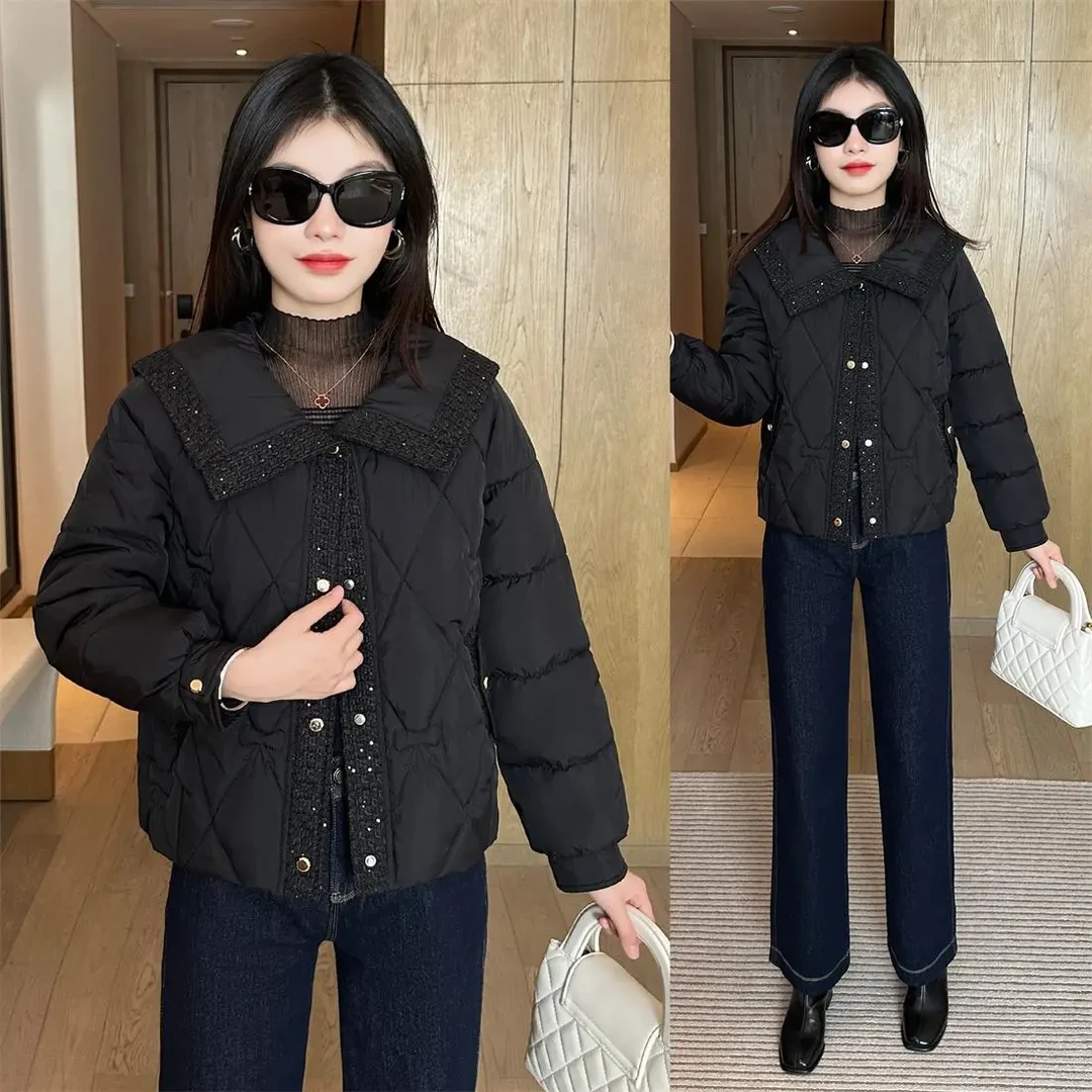 2025新款加厚保暖冬装娃娃领常规款女秋冬外套韩版棉服宽松洋气