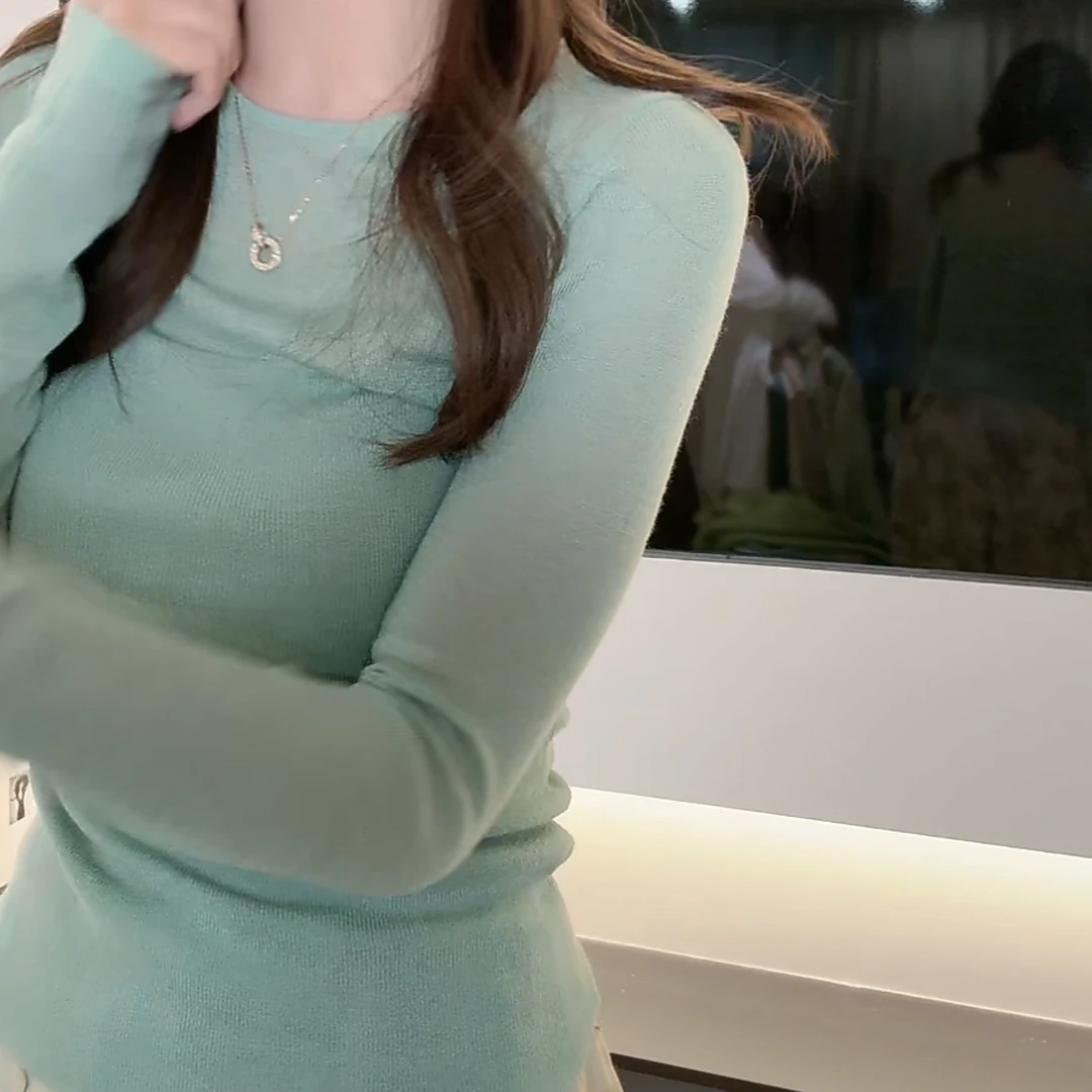 纯色针织衫上衣女2025新款春季洋气女人味微透纯欲气质减龄长袖