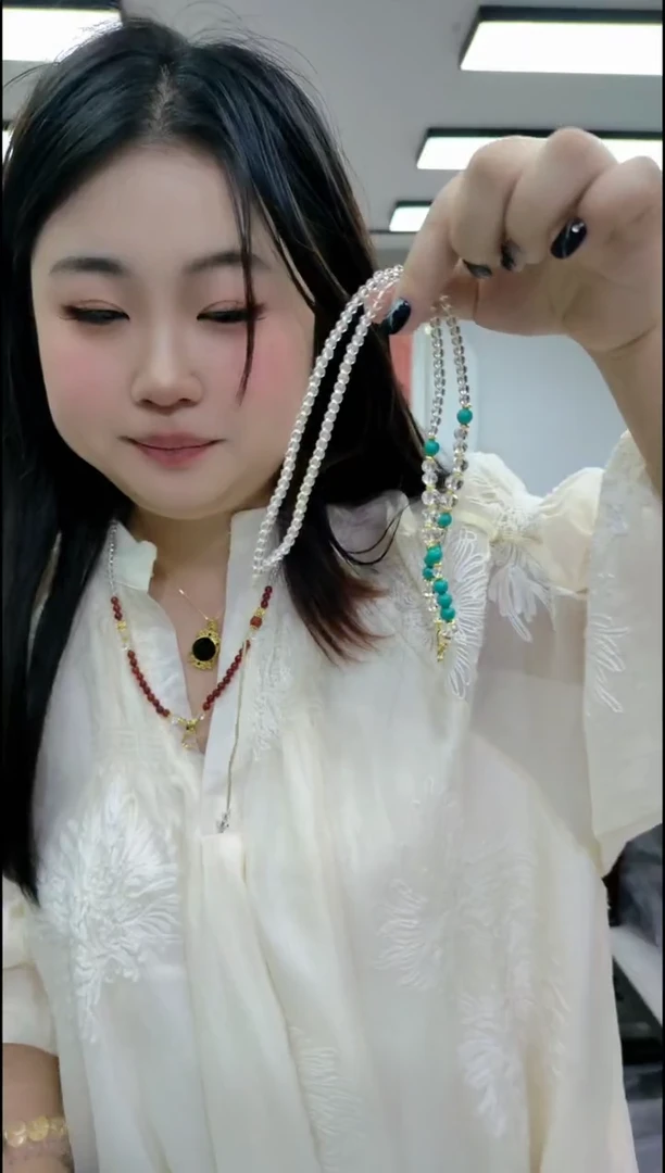 【闪购商品】玛瑙/玉髓颈饰合金2258白色配蓝色万能链