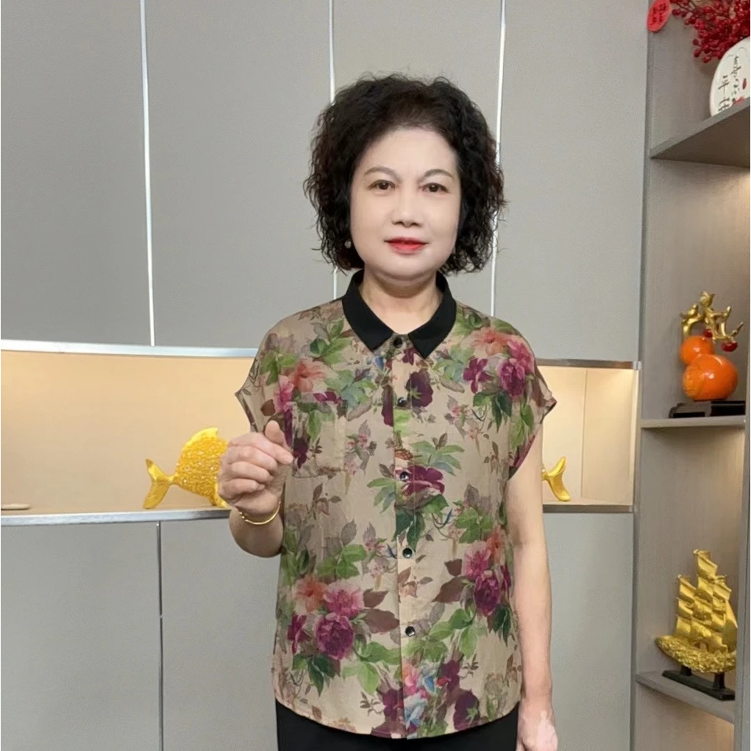 2025夏季新款时尚复古大码洋气开衫中老年遮肉显瘦宽松上衣妈妈装