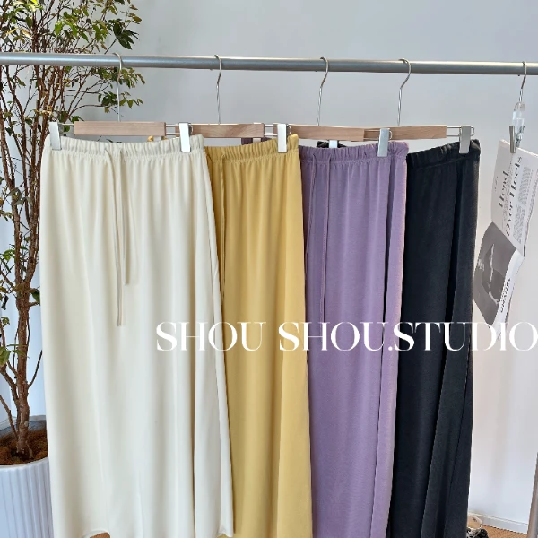 【瘦瘦】大码夏季纯色铜氨丝松紧腰抽绳显瘦百搭半身长裙S01555