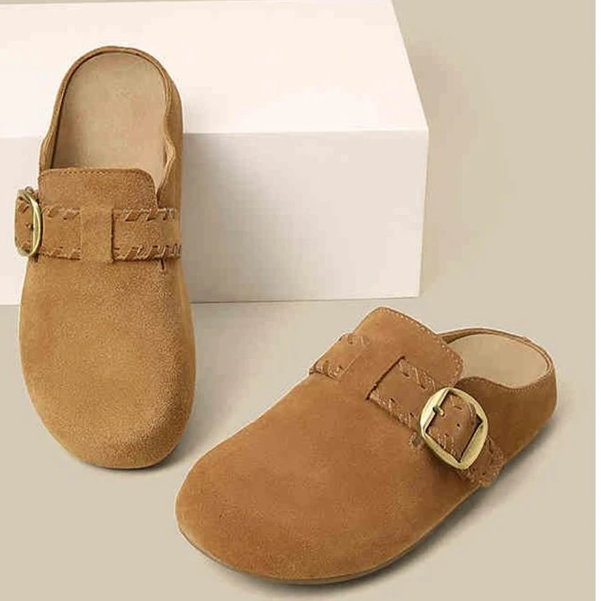 法国TOUCH MISS高级感真皮勃肯鞋女2025春季新款复古厚底软木单鞋