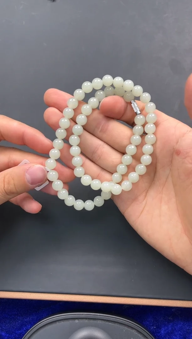 未镶嵌手串和田玉且末青白妈妈链卡8微色差