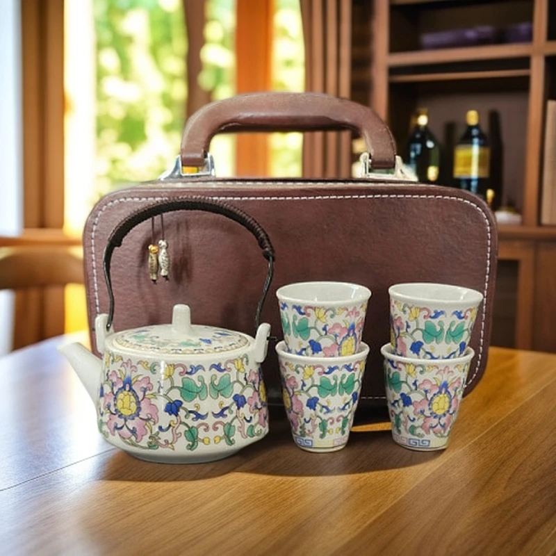 缠枝莲提梁壶茶具套装含客杯茶盘精致设计手工轻奢复古陶瓷中式