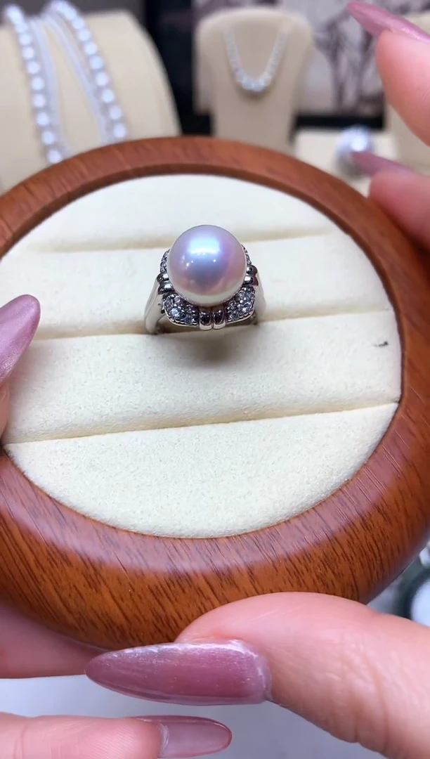 银S925镶嵌戒指淡水珍珠S925银淡水珍珠戒指