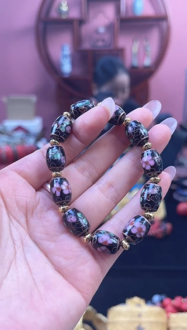 非遗 景泰蓝手串 黑色 桶珠