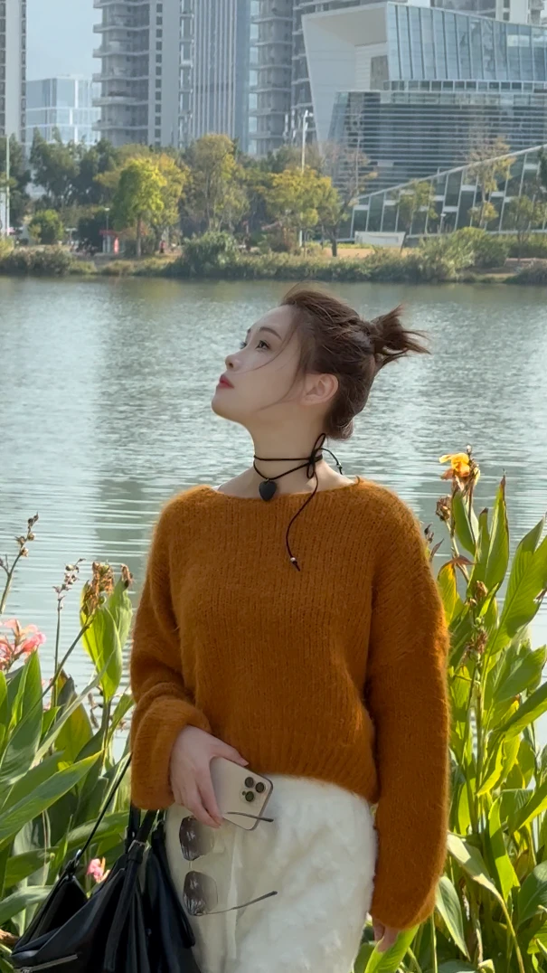 14、时尚针织慵懒风休闲纯色圆领镂空套头毛针织衫保暖毛衣