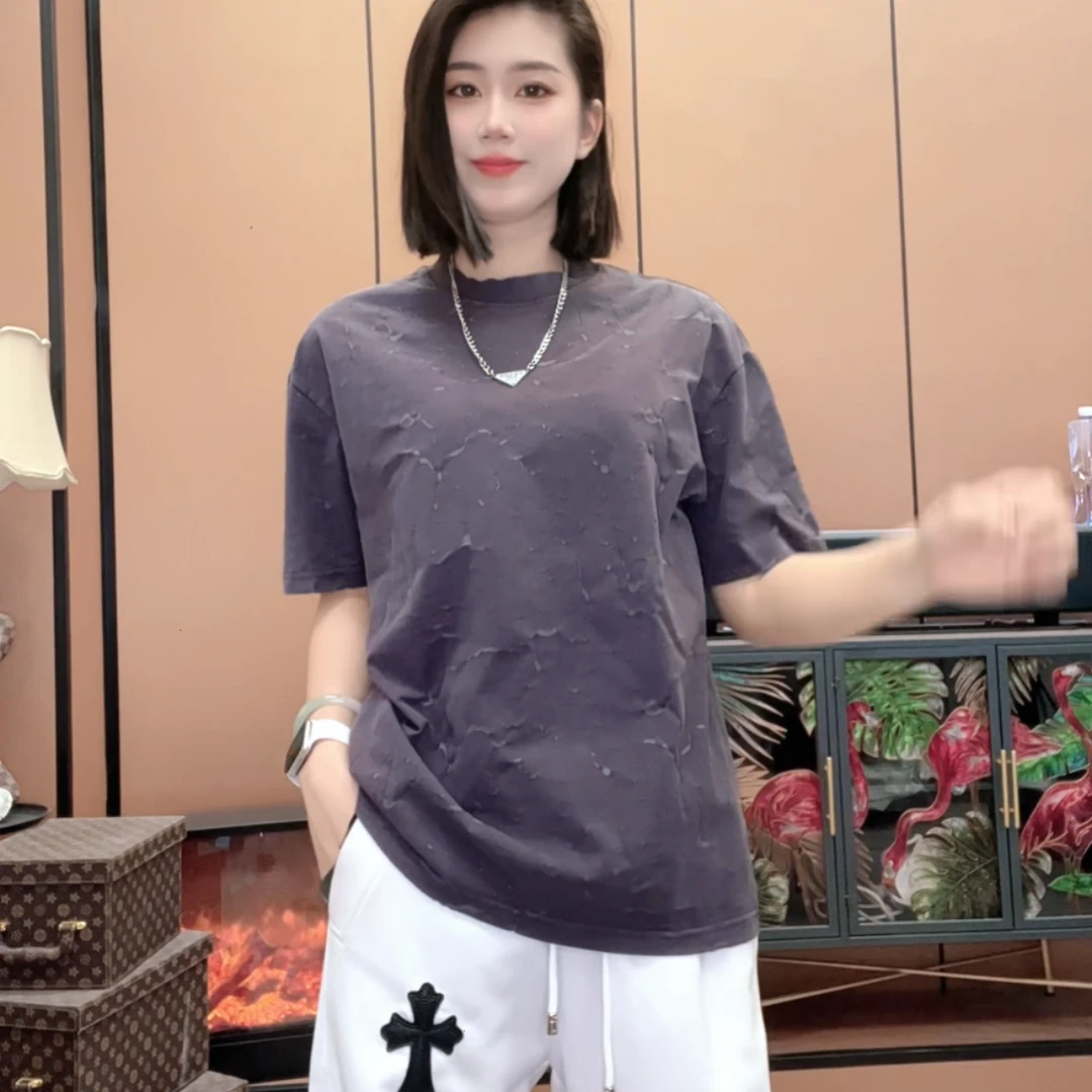 【灼痕悠T】2025夏季新款烧花工艺潮牌男女同款短袖休闲百搭时尚
