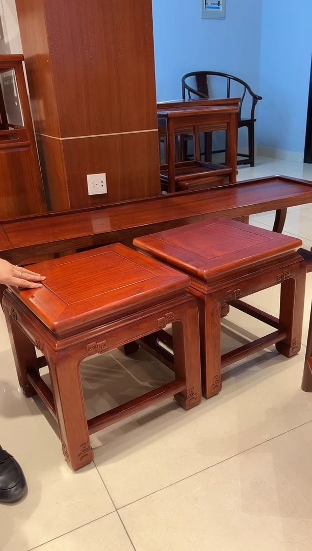 花梨木类成套家具大果紫檀小号马蹄凳一对