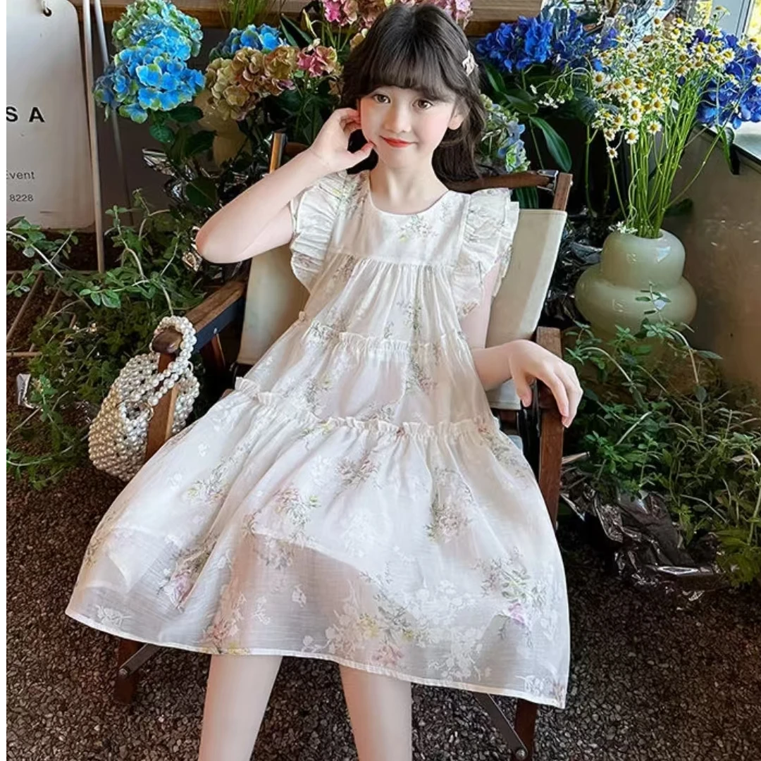 051 B类女童女连衣裙A字裙大童夏季碎花公主裙蓬蓬裙夏装