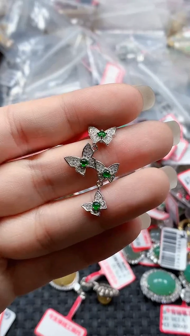 银S925镶嵌戒指翡翠天然A货缅甸翡翠