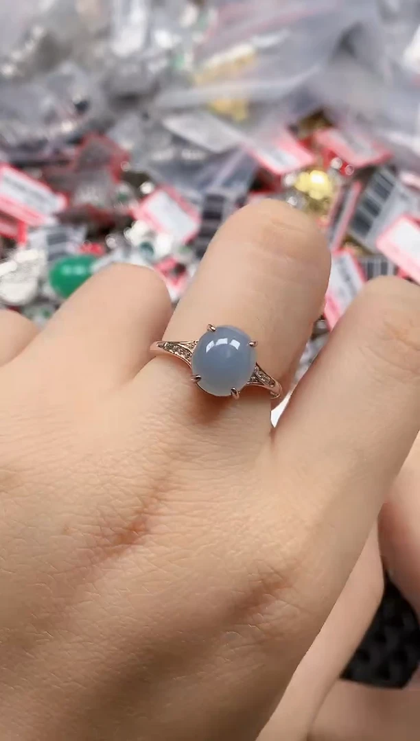 银S925镶嵌戒指翡翠天然A货缅甸翡翠