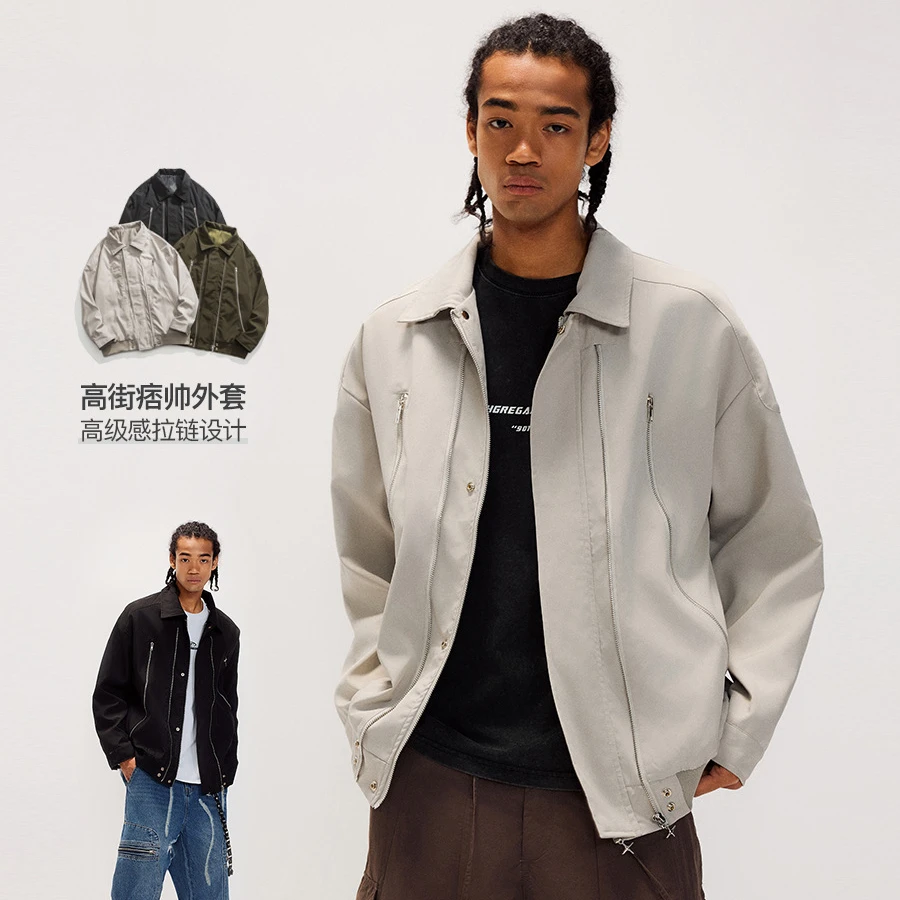 【Lauliwans】潮牌拉链设计感流行夹克翻领外套男女春季工装上衣