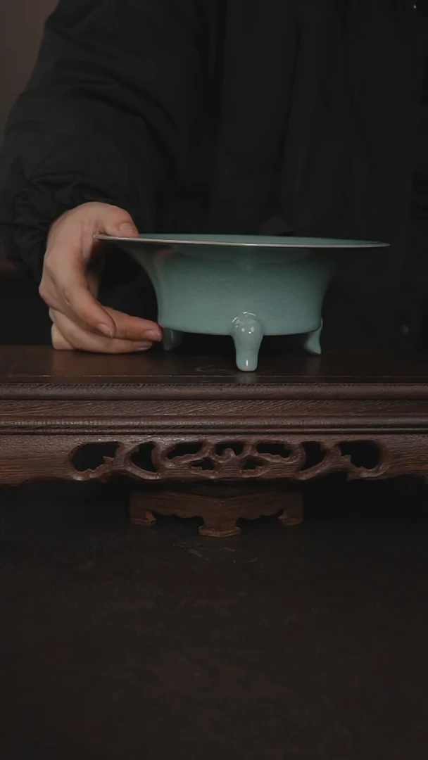 摆件瓷仿古釉手工撇口洗