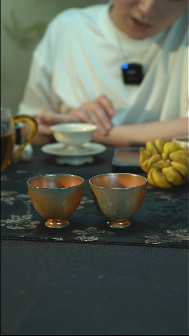 主人杯孤品 裸烧柴烧   小高足  对杯