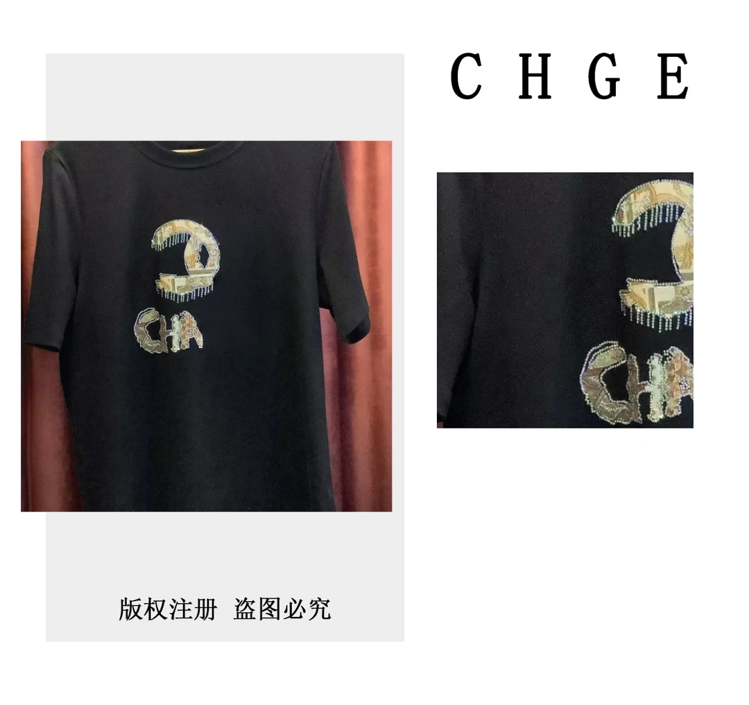 【高奢出口转内销】女半袖圆领个性短袖夏季通用-69518黑