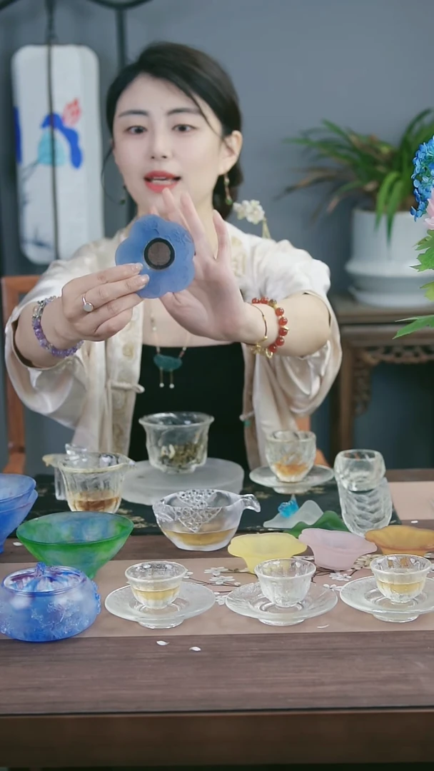 茶盏古法琉璃白色花瓣蝴蝶雕花磨砂造型茶漏