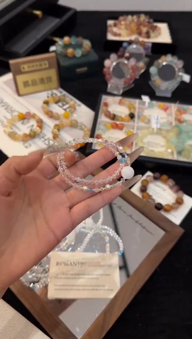 银S925镶嵌手链水晶白水晶双圈手链x3367