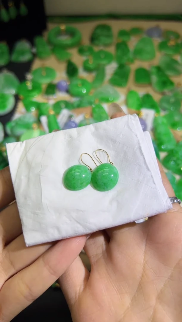 【闪购商品】翡翠耳饰18K金镶嵌Q缅料A货翡翠/支持复检/一件