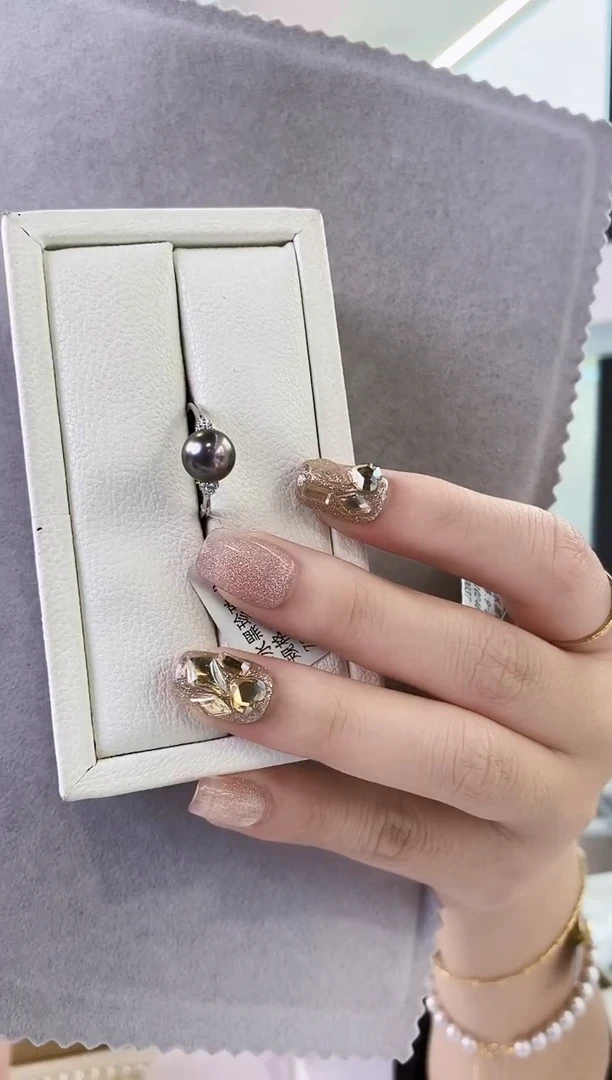 银S925镶嵌戒指海水珍珠8-9大溪地黑珍珠戒指