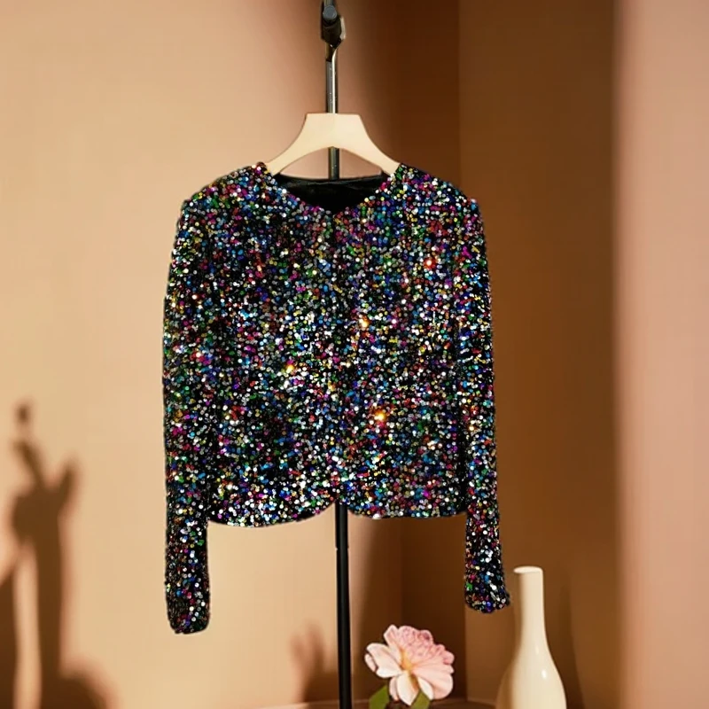 【炫彩丽人单里款】明星款七彩小香风外套时尚显高显瘦洋气修身