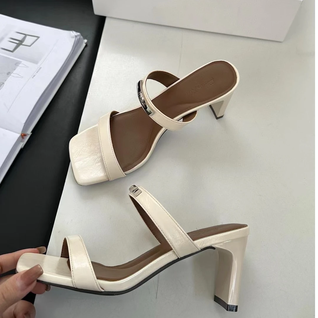 高跟日常韩版粗跟夏季低跟一字拖女鞋百搭外穿复古 CSA 86-23