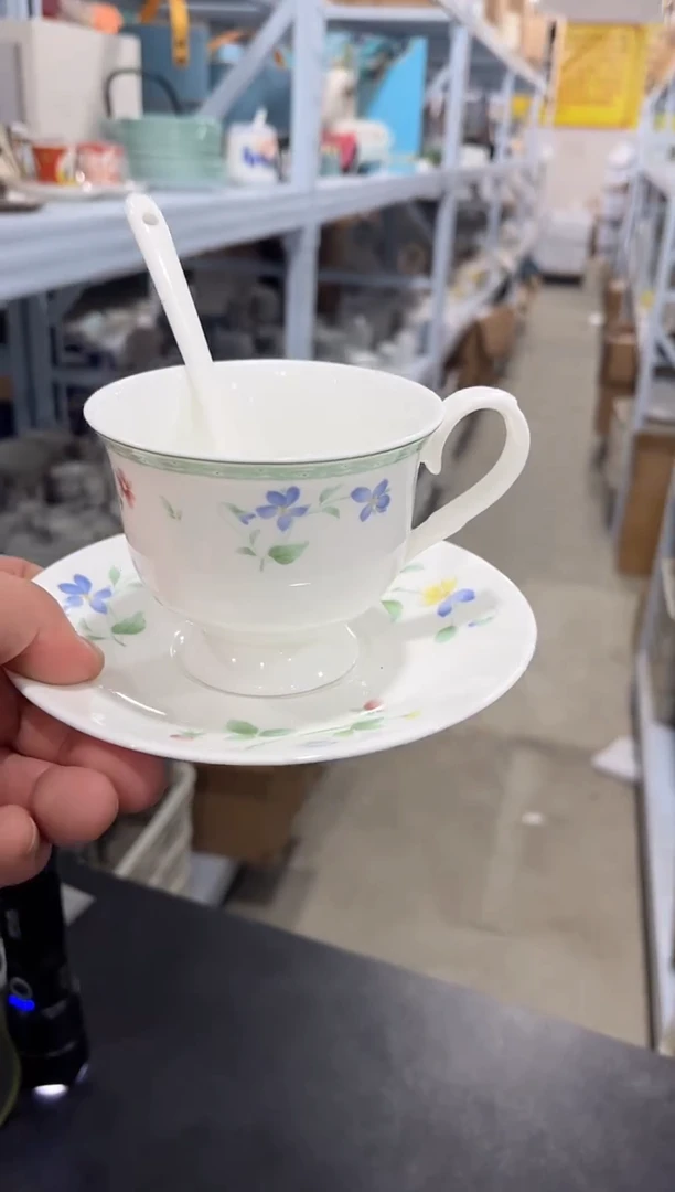 杯子骨瓷（简装）高脚咖啡杯碟一套+小勺