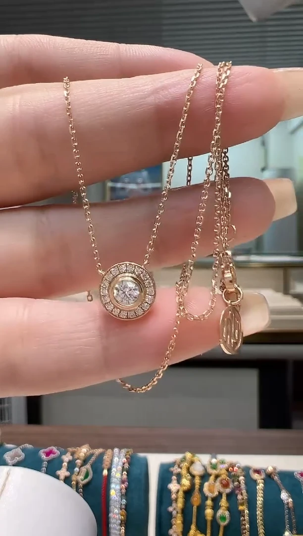 套链18K金镶嵌钻石20分钻石飞碟锁骨链K红