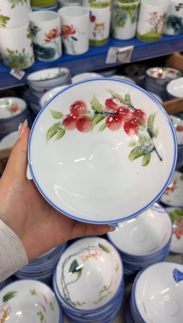 瓷片景德镇高温陶瓷食品级手绘釉中彩-斗笠碗