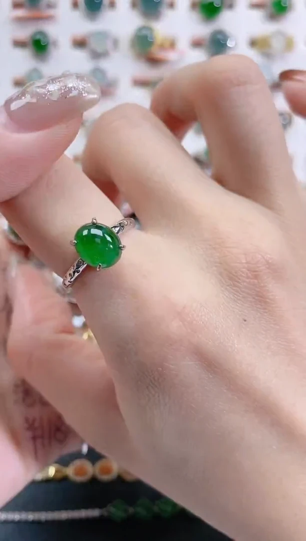 银S925镶嵌戒指翡翠天然翡翠
