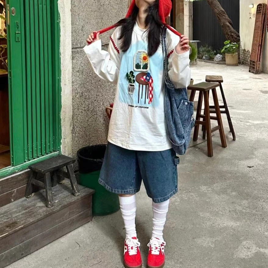 DOODLE/设计师品牌CHEERUP妈妈家的窗台长袖T恤25新款