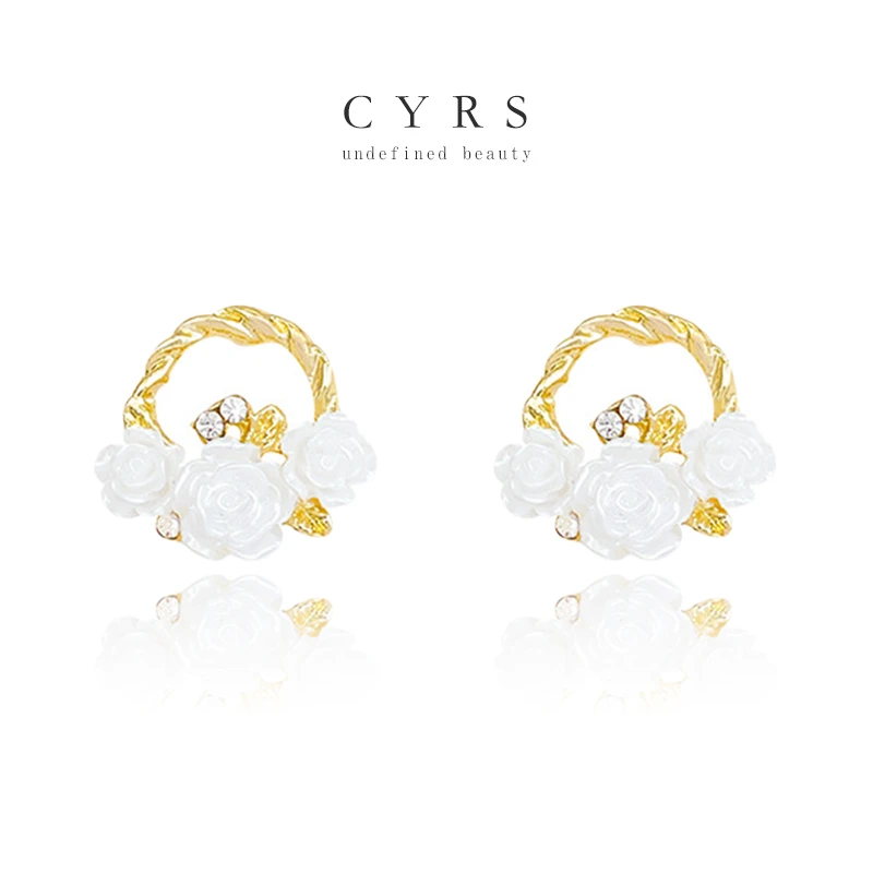 钛钢耳饰 克芮司Cyrs |  茶花系列 法式小巧百搭花篮夏季花朵耳钉
