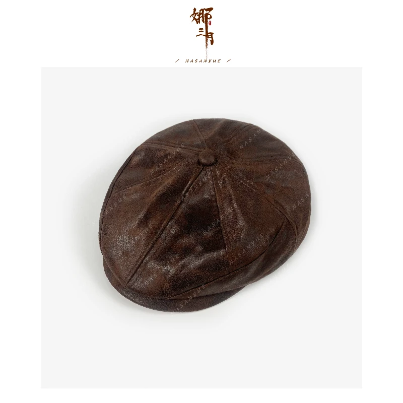 【文艺】复古做旧水洗皮绒百搭显脸小八角帽11107