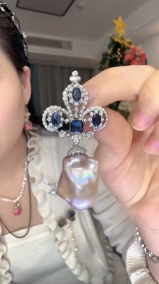 未镶嵌胸饰淡水珍珠扑克牌巴洛克珍珠吊坠胸针2合一