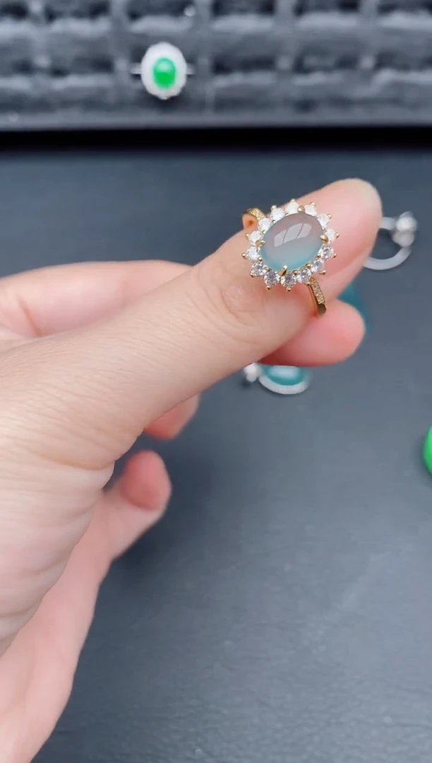 银S925镶嵌戒指翡翠天然a货翡翠253